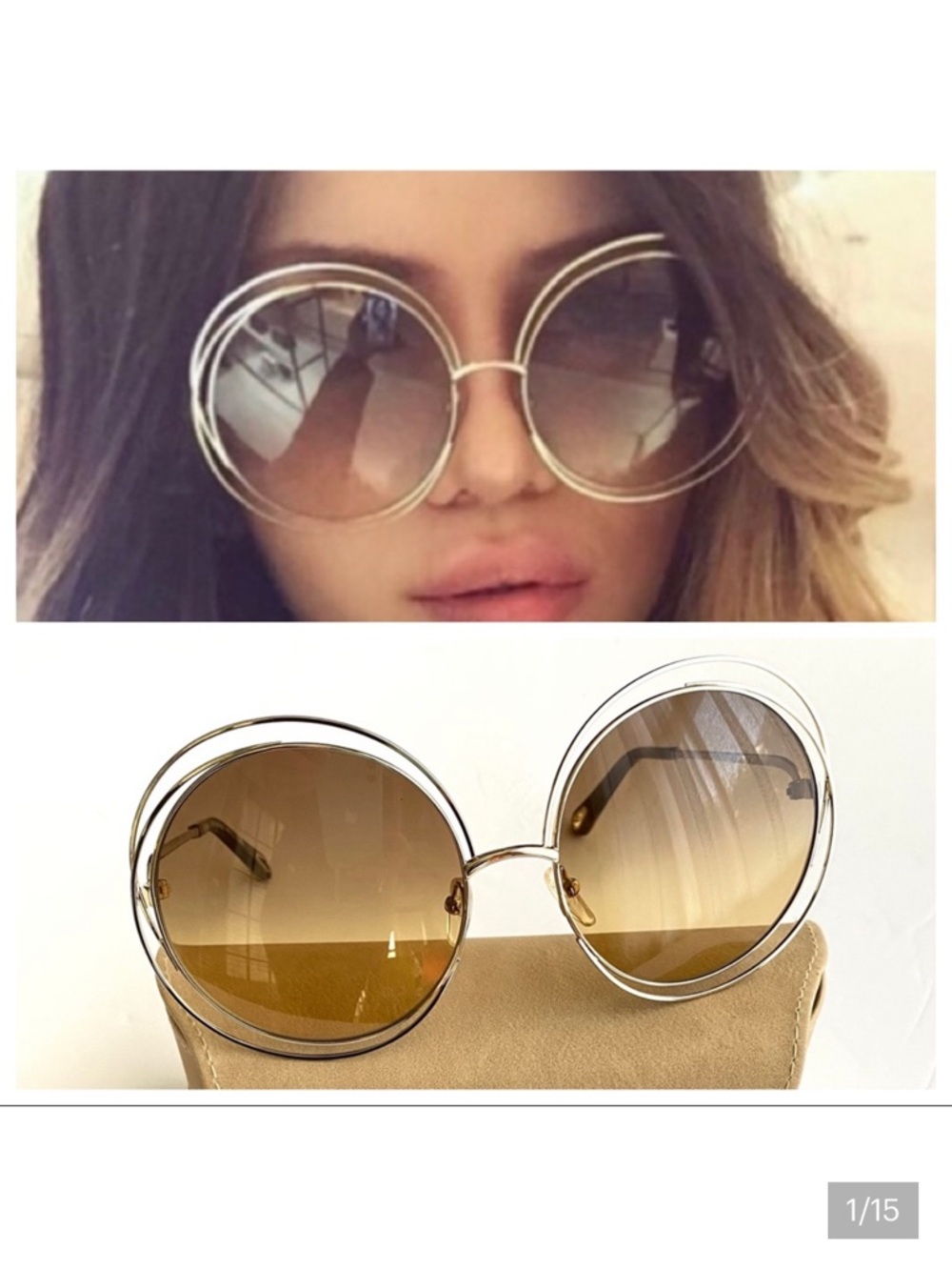 Chloe Carlina Round Oversized Sunglasses Gold Brown 62mm CE114SD